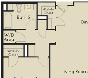 2 bed 2 Bath 1368 square feet floor plan E